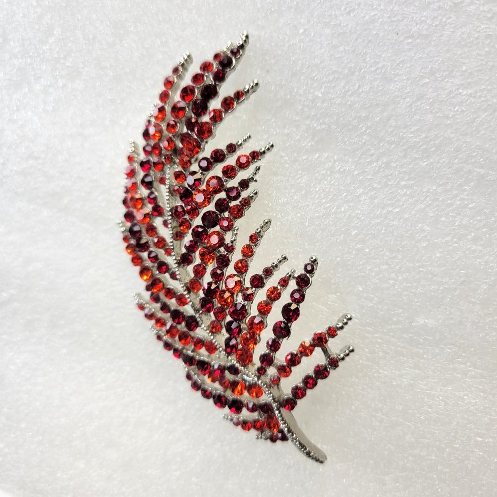Red Rhinestone Leaf Brooch - Picture 9 of 13